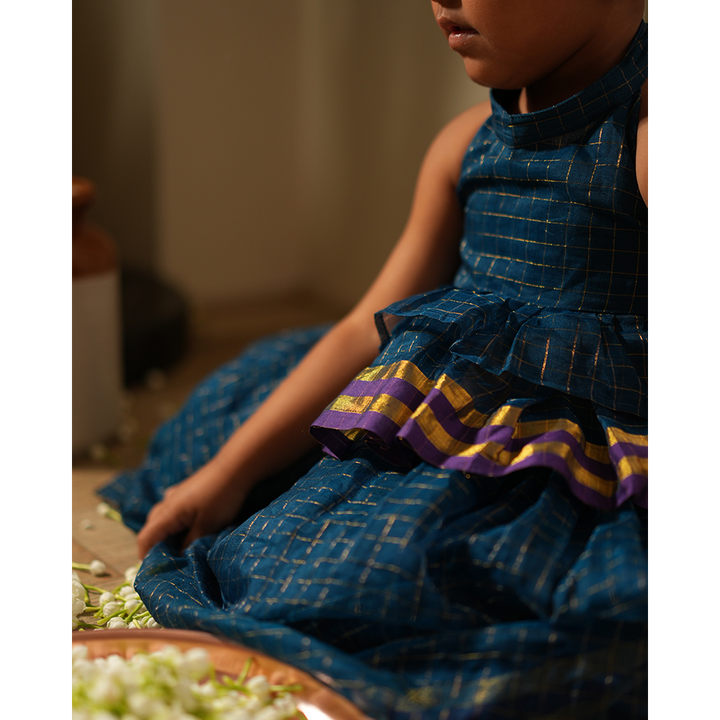 Love The World Today Aparajita Lehenga Set - Blue Gold Checks