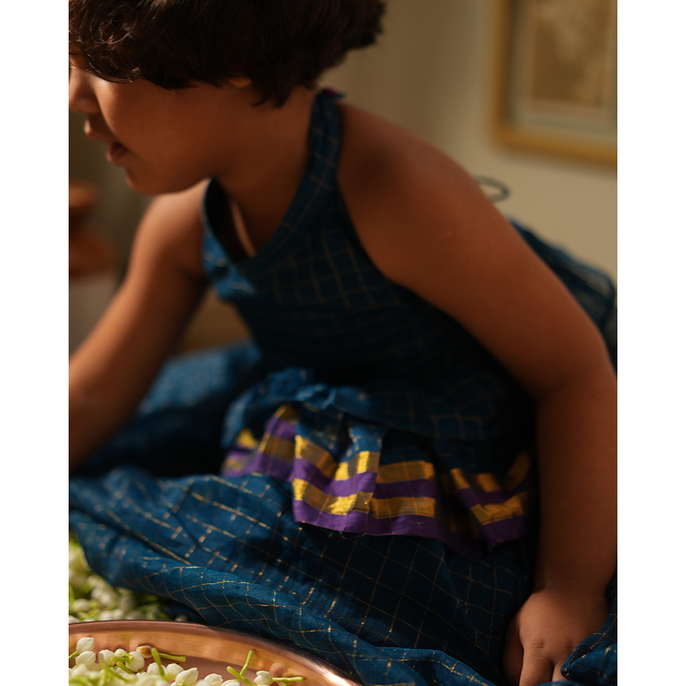 Love The World Today Aparajita Lehenga Set - Blue Gold Checks