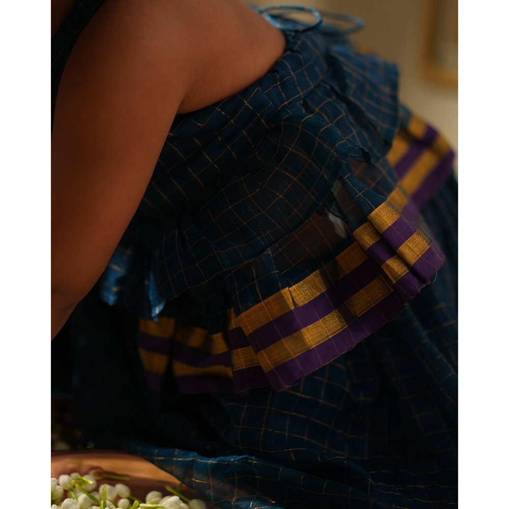 Love The World Today Aparajita Lehenga Set - Blue Gold Checks