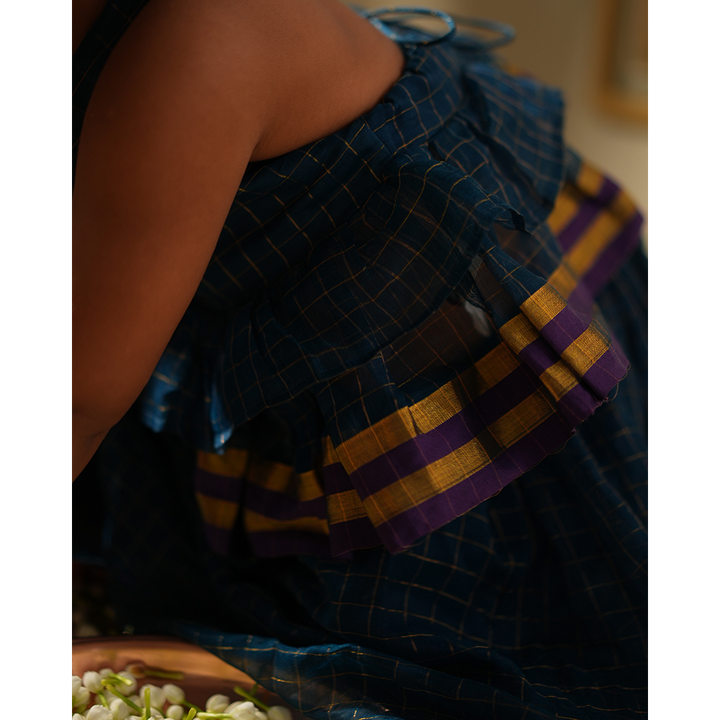 Love The World Today Aparajita Lehenga Set - Blue Gold Checks