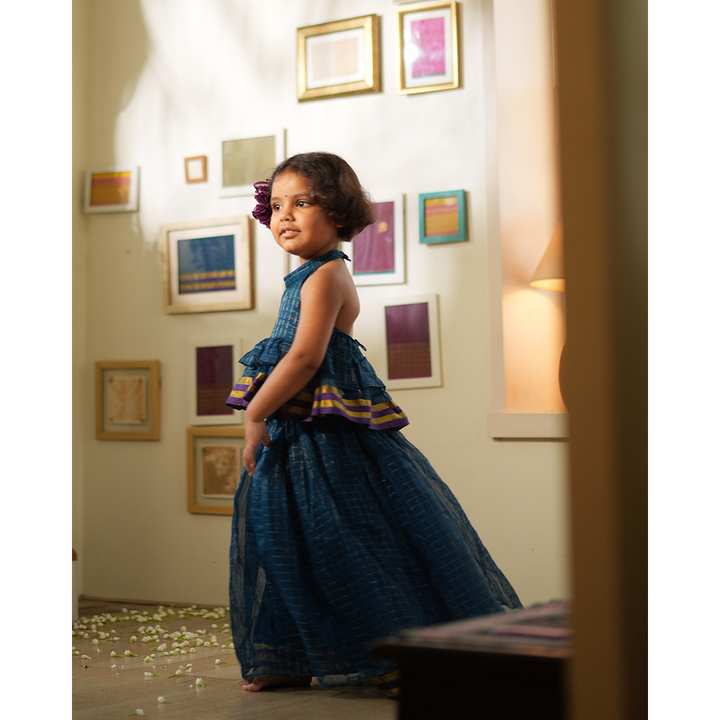 Love The World Today Aparajita Lehenga Set - Blue Gold Checks
