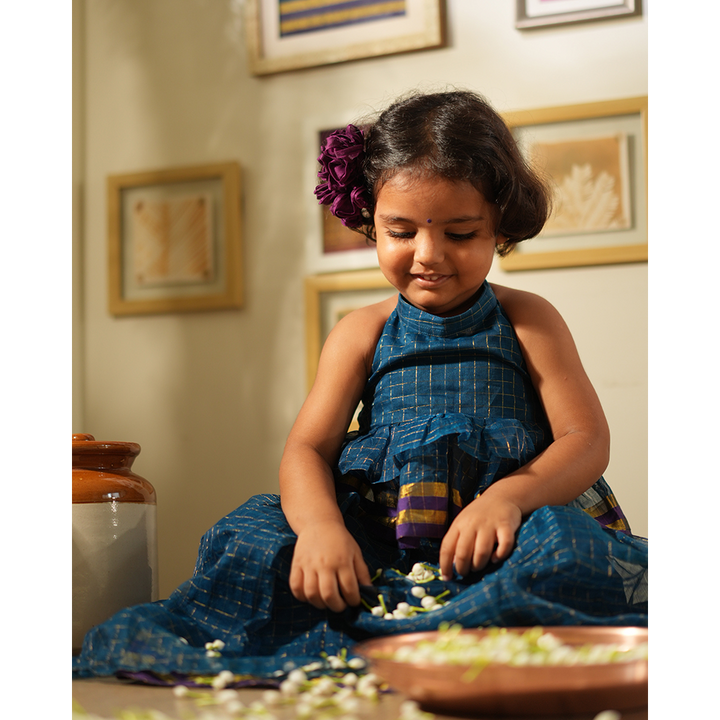 Love The World Today Aparajita Lehenga Set - Blue Gold Checks