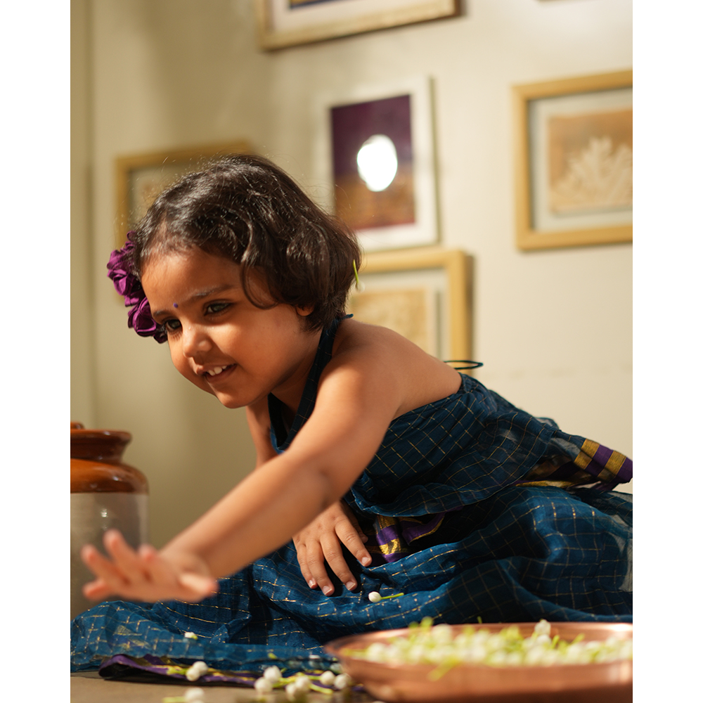 Love The World Today Aparajita Lehenga Set - Blue Gold Checks