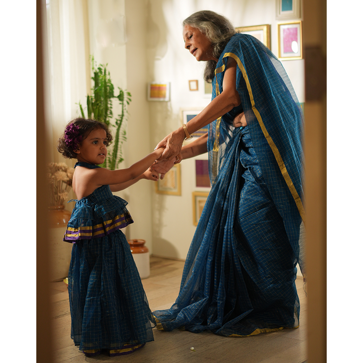 Love The World Today Aparajita Lehenga Set - Blue Gold Checks