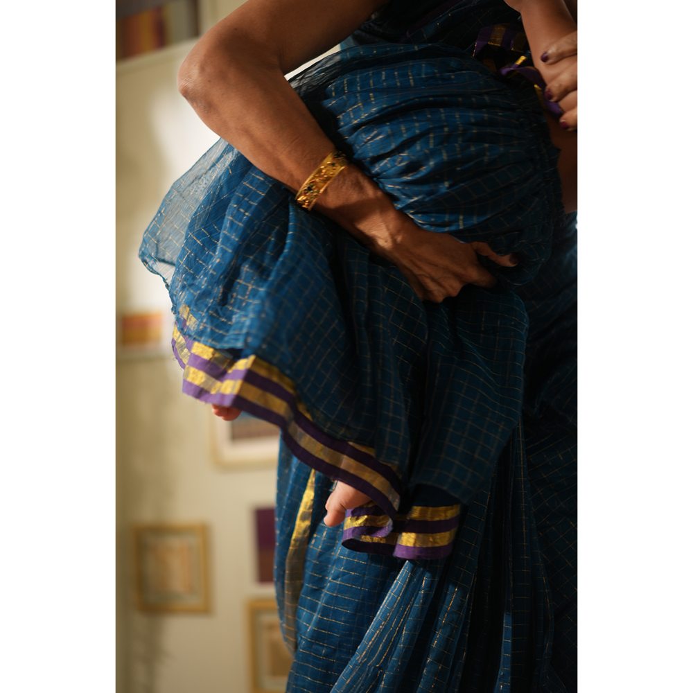 Love The World Today Aparajita Lehenga Set - Blue Gold Checks