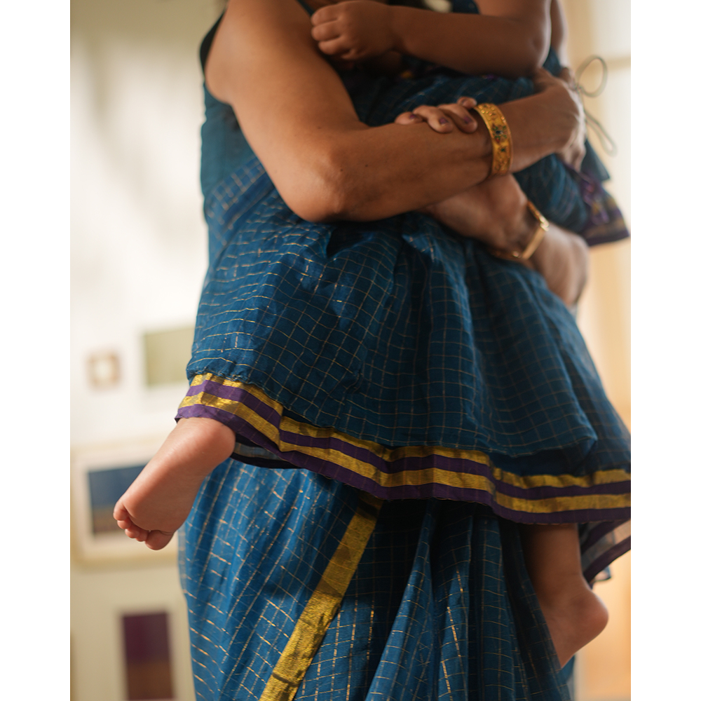Love The World Today Aparajita Lehenga Set - Blue Gold Checks