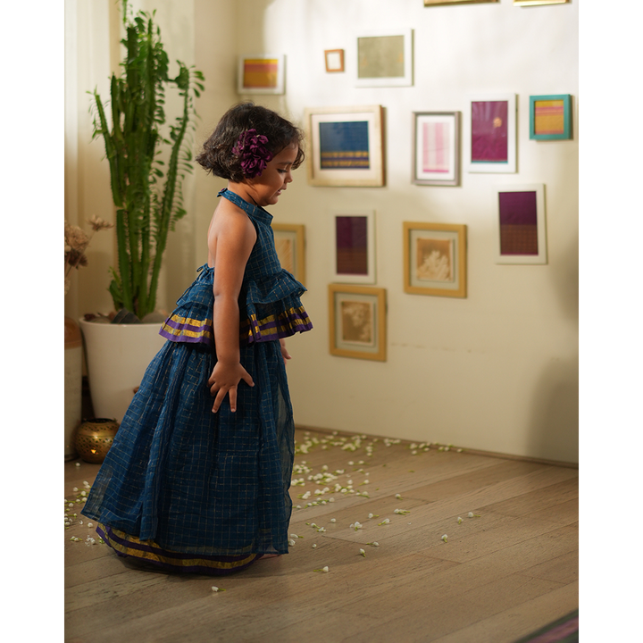 Love The World Today Aparajita Lehenga Set - Blue Gold Checks
