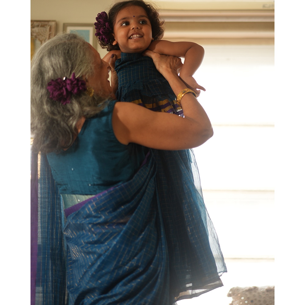 Love The World Today Aparajita Lehenga Set - Blue Gold Checks