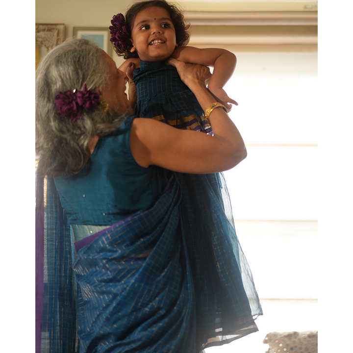 Love The World Today Aparajita Lehenga Set - Blue Gold Checks
