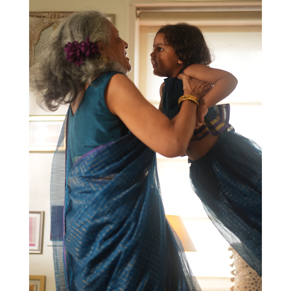 Love The World Today Aparajita Lehenga Set - Blue Gold Checks