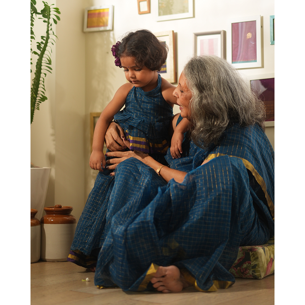 Love The World Today Aparajita Lehenga Set - Blue Gold Checks
