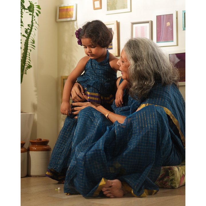Love The World Today Aparajita Lehenga Set - Blue Gold Checks