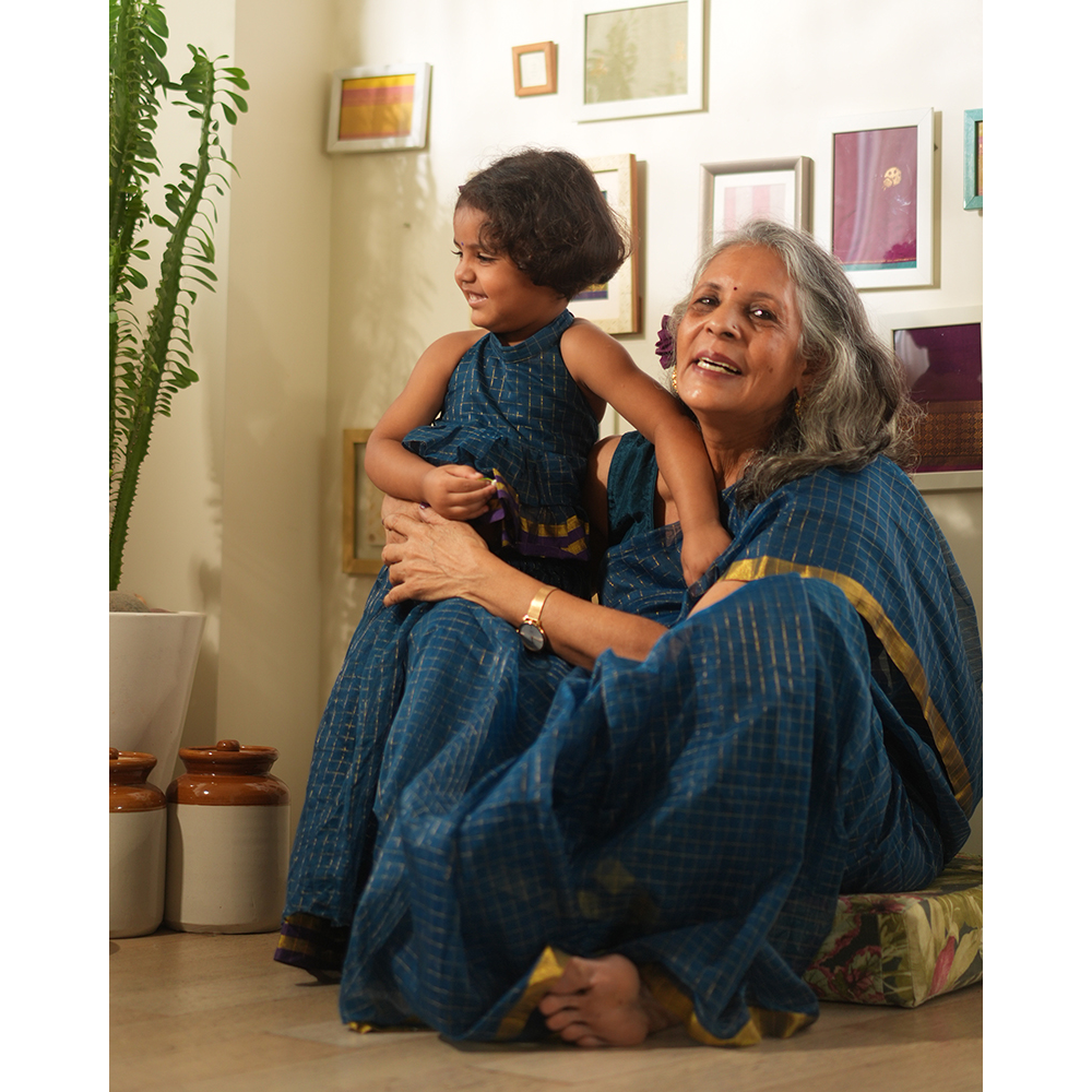 Love The World Today Aparajita Lehenga Set - Blue Gold Checks