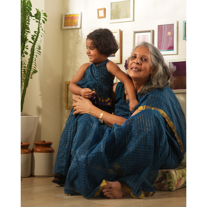 Love The World Today Aparajita Lehenga Set - Blue Gold Checks