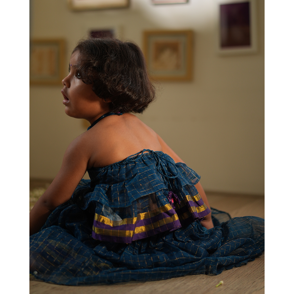 Love The World Today Aparajita Lehenga Set - Blue Gold Checks