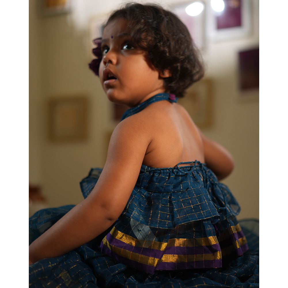 Love The World Today Aparajita Lehenga Set - Blue Gold Checks