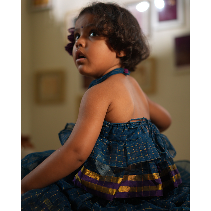 Love The World Today Aparajita Lehenga Set - Blue Gold Checks