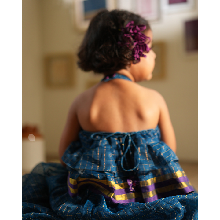 Love The World Today Aparajita Lehenga Set - Blue Gold Checks