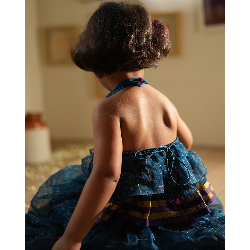 Love The World Today Aparajita Lehenga Set - Blue Gold Checks
