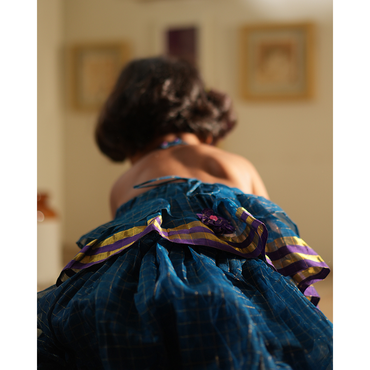 Love The World Today Aparajita Lehenga Set - Blue Gold Checks