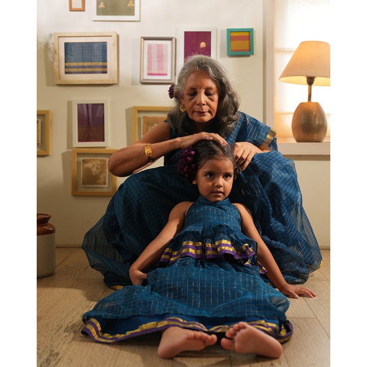 Love The World Today Aparajita Lehenga Set - Blue Gold Checks