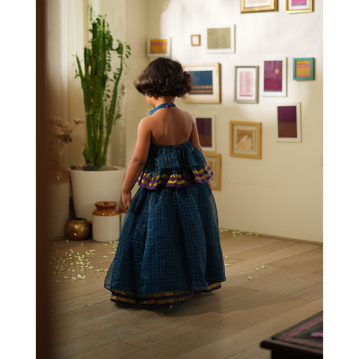 Love The World Today Aparajita Lehenga Set - Blue Gold Checks