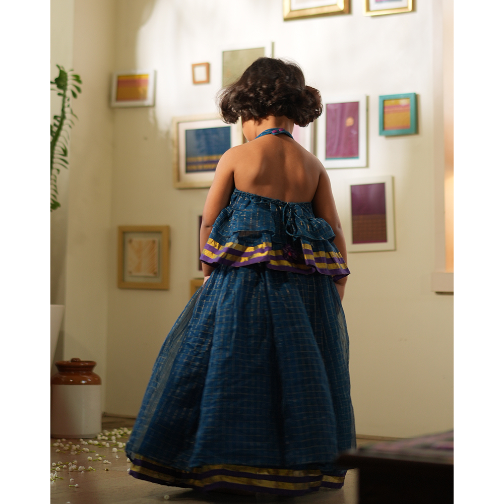 Love The World Today Aparajita Lehenga Set - Blue Gold Checks