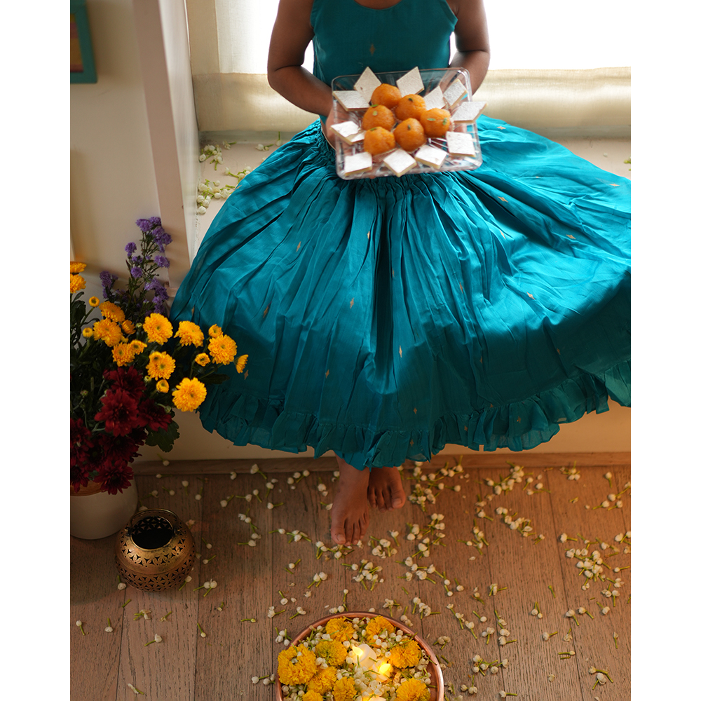 Love The World Today Nilima Lehenga Set - Teal