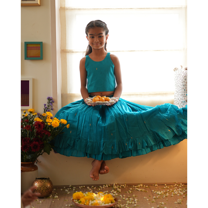 Love The World Today Nilima Lehenga Set - Teal