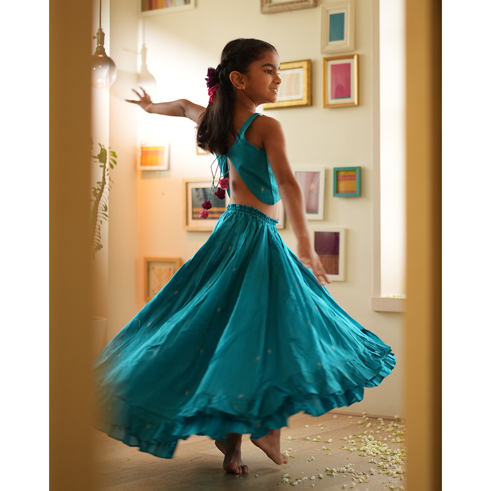 Love The World Today Nilima Lehenga Set - Teal