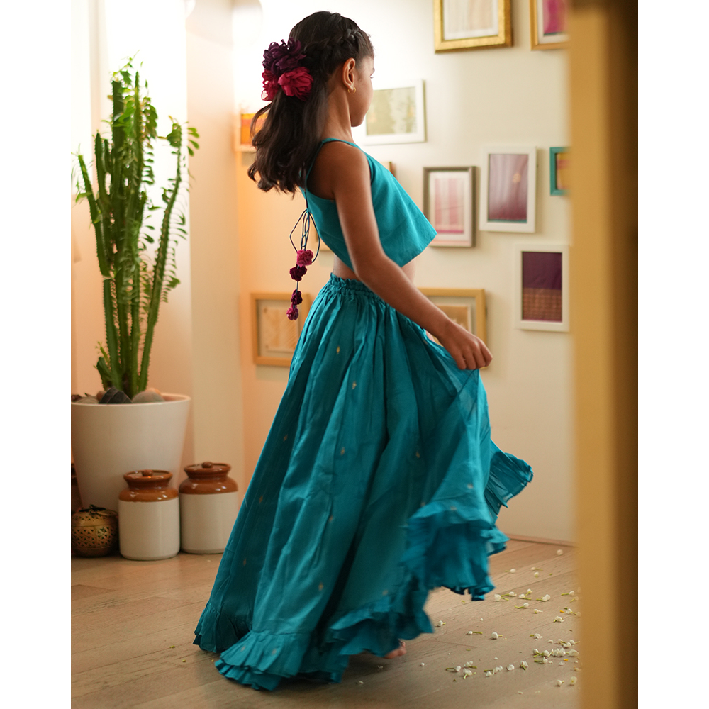 Love The World Today Nilima Lehenga Set - Teal