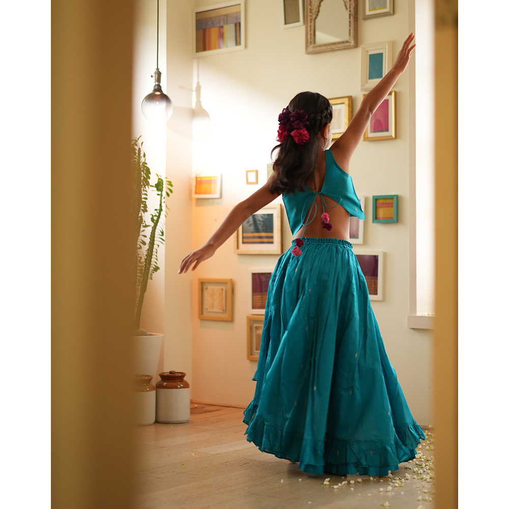 Love The World Today Nilima Lehenga Set - Teal