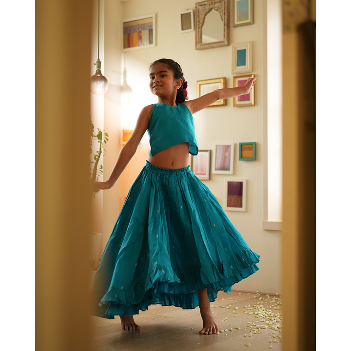 Love The World Today Nilima Lehenga Set - Teal