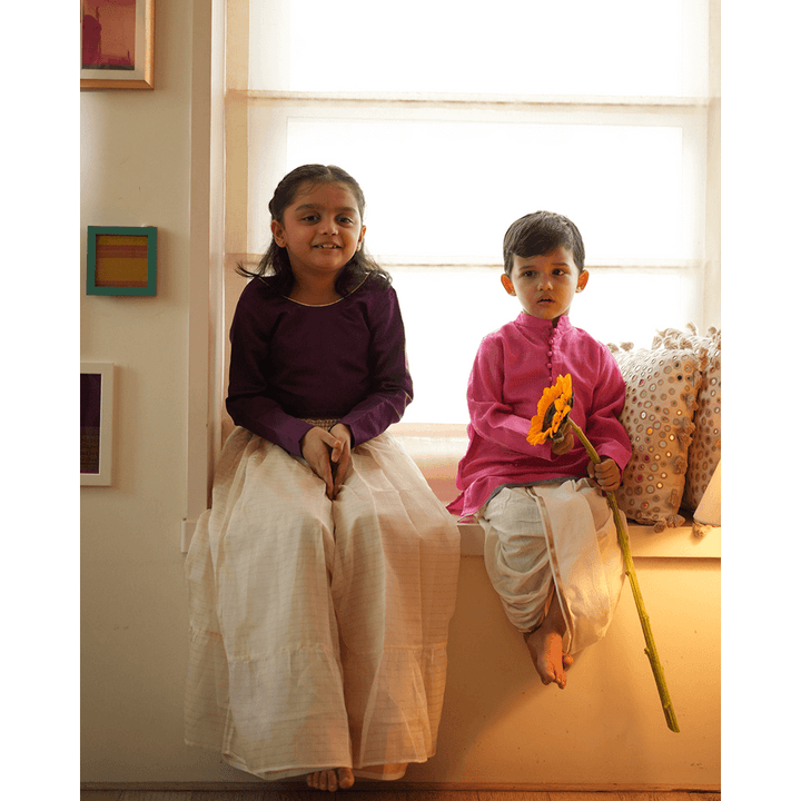 Love The World Today Anagha Lehenga Set - Purple &amp; White Gold
