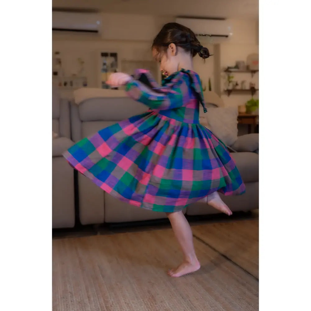 Love The World Today Spring Up Peter Pan Collar Dress In Handwoven Multi-Color Checks