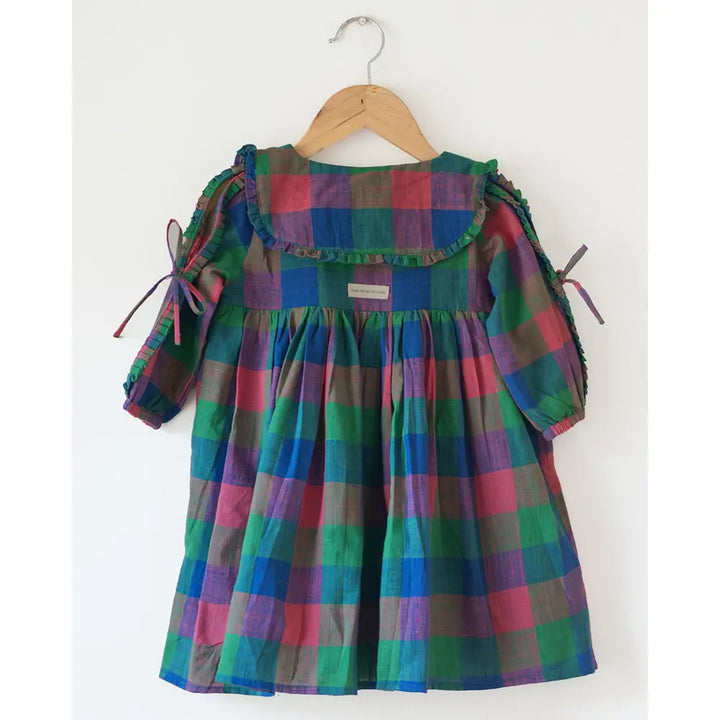 Love The World Today Spring Up Peter Pan Collar Dress In Handwoven Multi-Color Checks