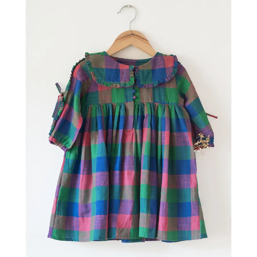 Love The World Today Spring Up Peter Pan Collar Dress In Handwoven Multi-Color Checks