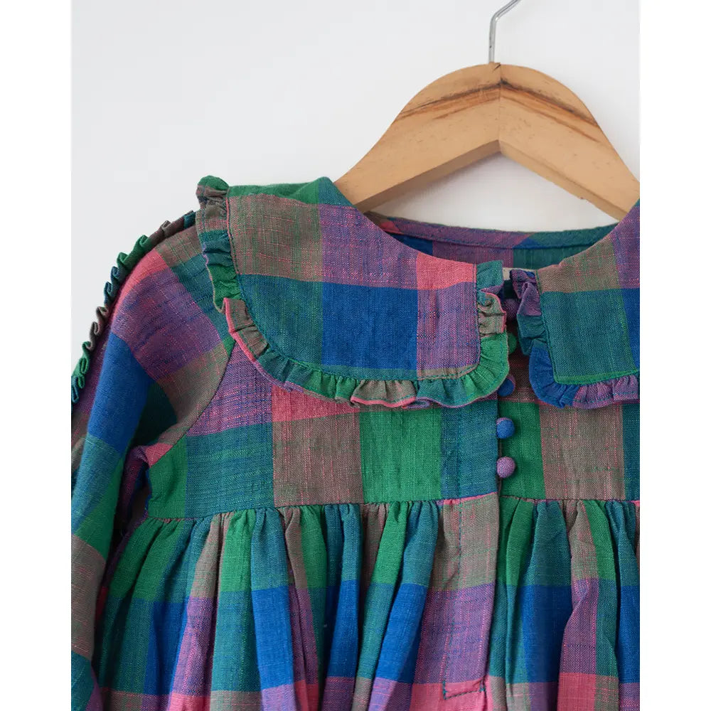 Love The World Today Spring Up Peter Pan Collar Dress In Handwoven Multi-Color Checks