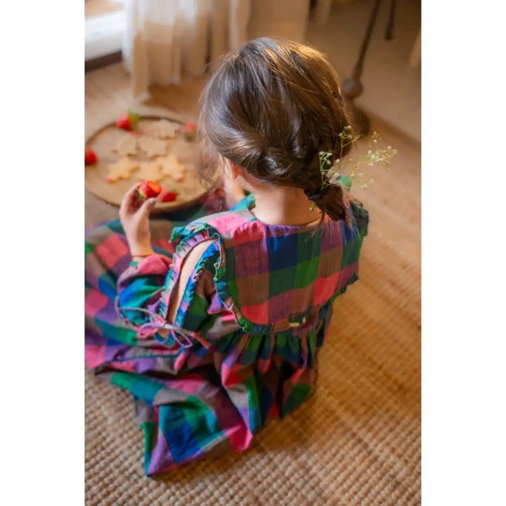 Love The World Today Spring Up Peter Pan Collar Dress In Handwoven Multi-Color Checks