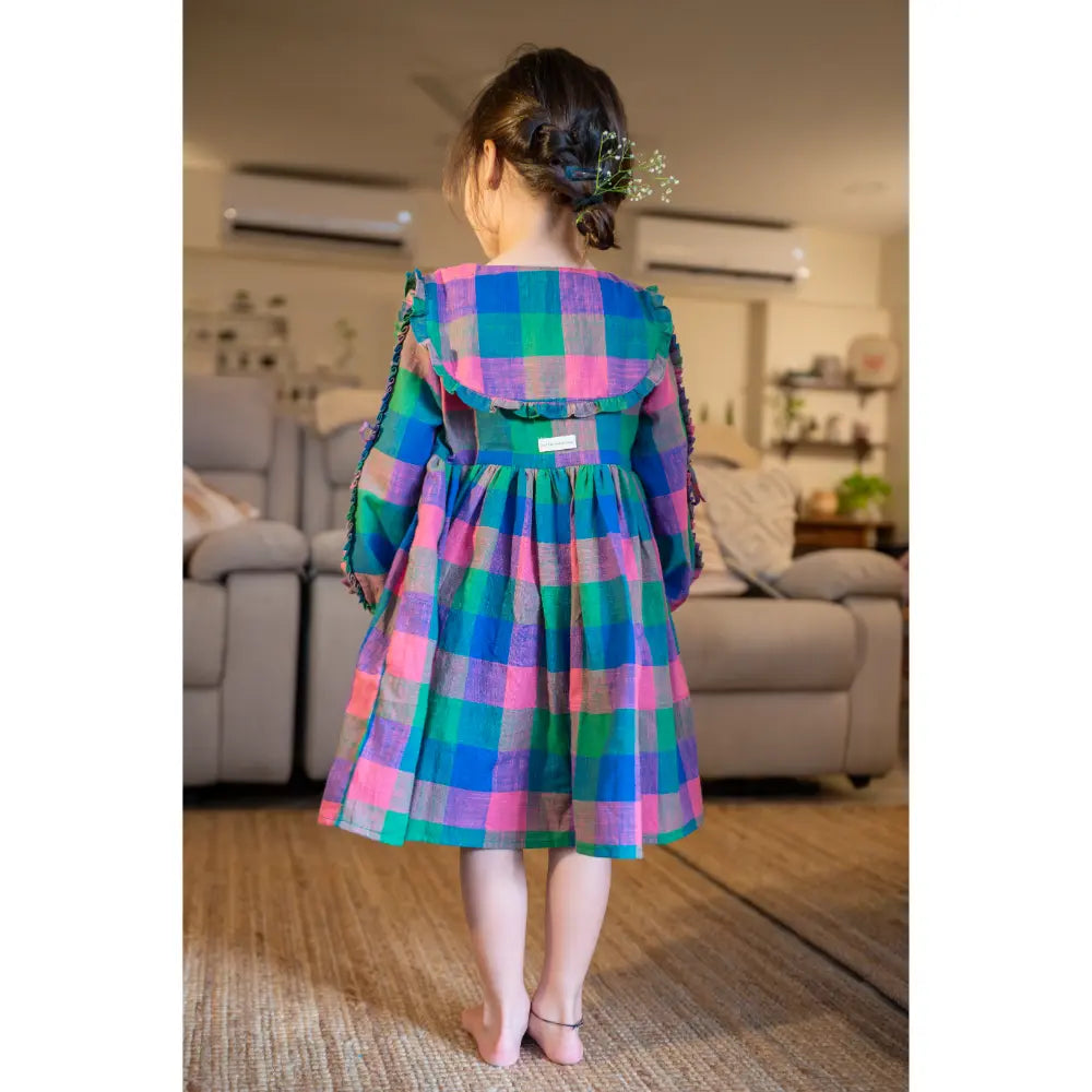 Love The World Today Spring Up Peter Pan Collar Dress In Handwoven Multi-Color Checks