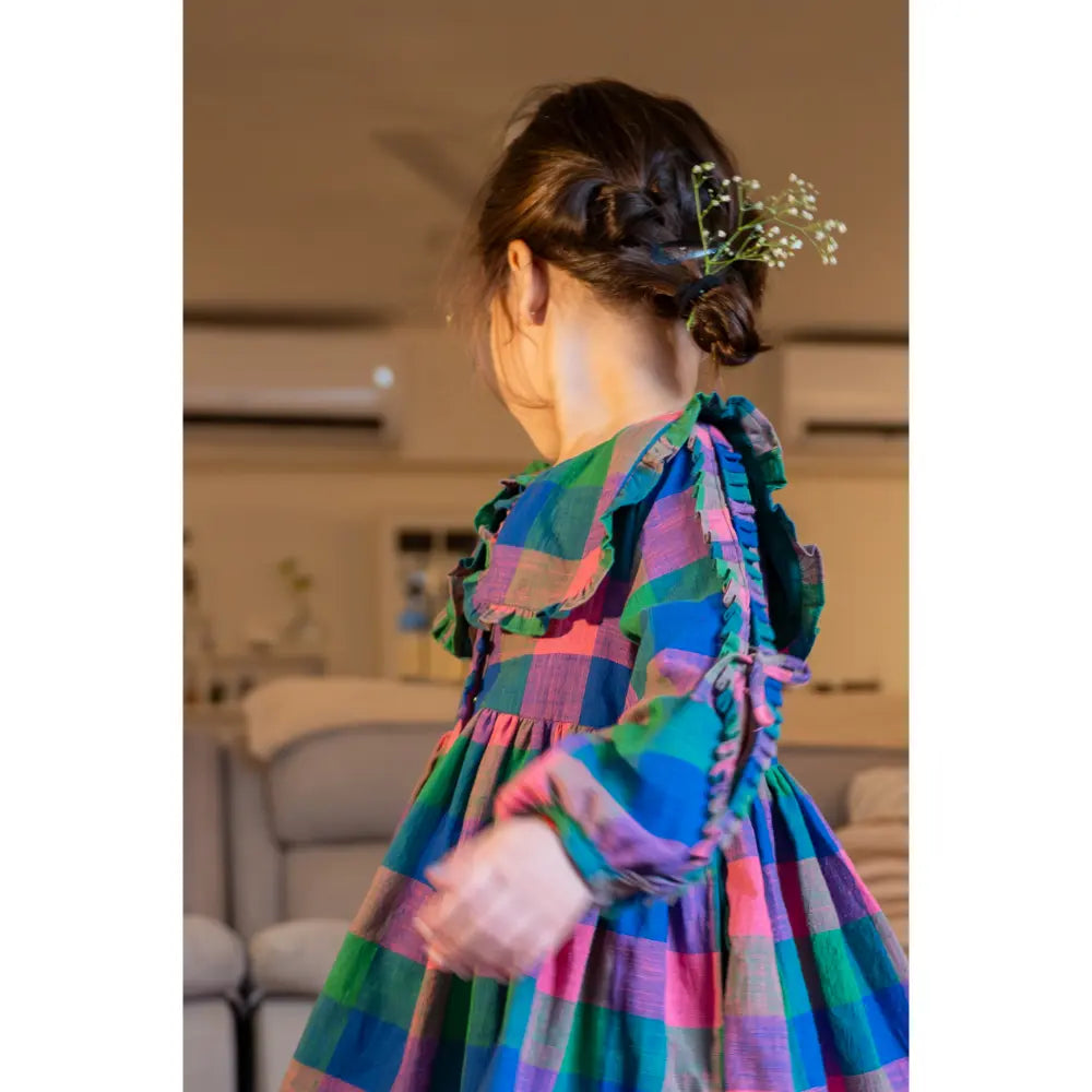Love The World Today Spring Up Peter Pan Collar Dress In Handwoven Multi-Color Checks