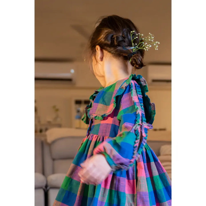 Love The World Today Spring Up Peter Pan Collar Dress In Handwoven Multi-Color Checks