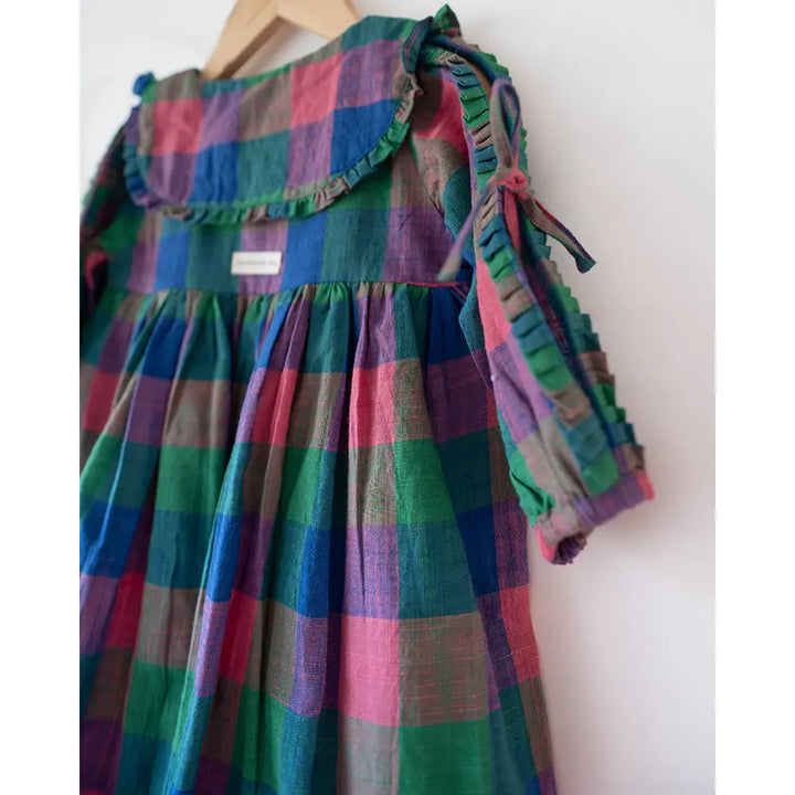 Love The World Today Spring Up Peter Pan Collar Dress In Handwoven Multi-Color Checks
