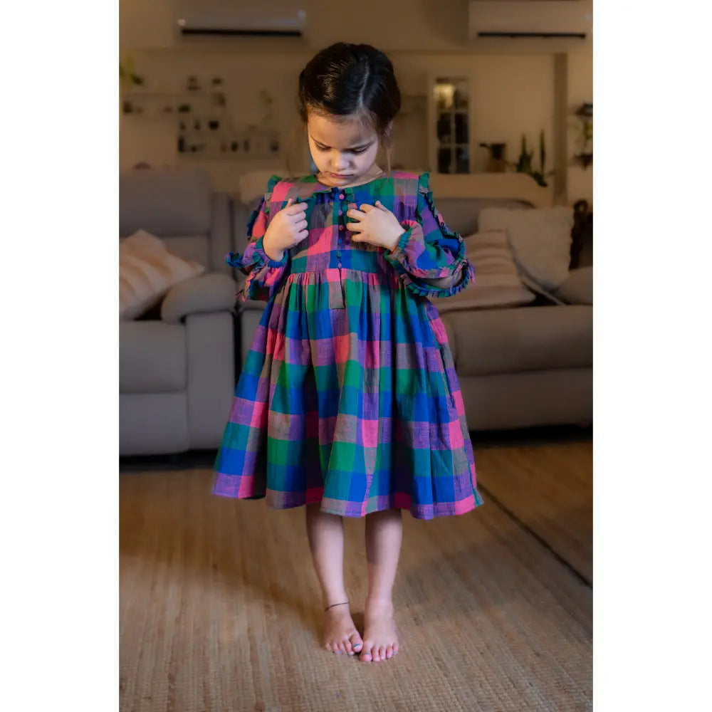 Love The World Today Spring Up Peter Pan Collar Dress In Handwoven Multi-Color Checks