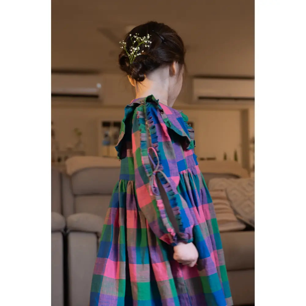 Love The World Today Spring Up Peter Pan Collar Dress In Handwoven Multi-Color Checks