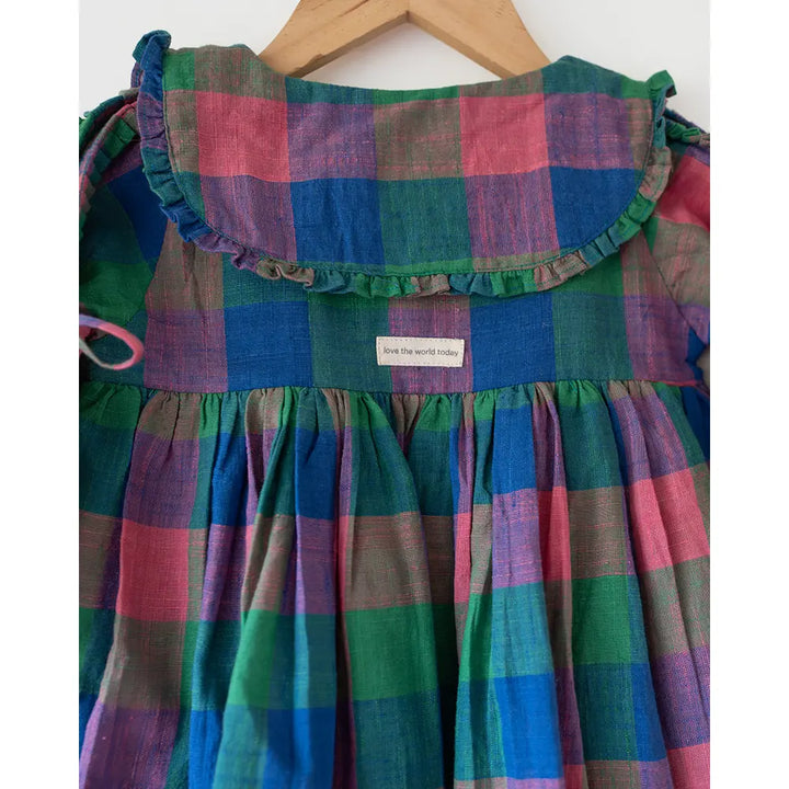 Love The World Today Spring Up Peter Pan Collar Dress In Handwoven Multi-Color Checks