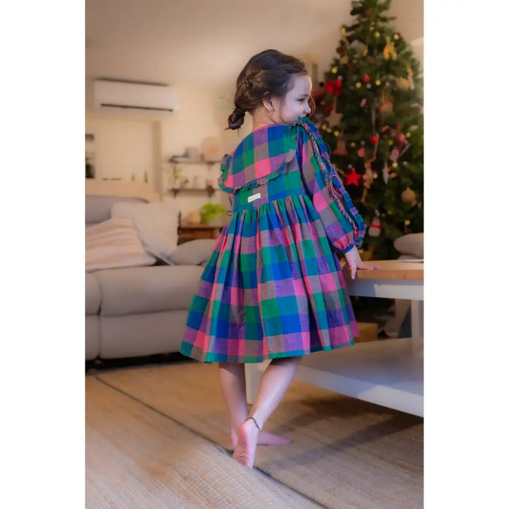 Love The World Today Spring Up Peter Pan Collar Dress In Handwoven Multi-Color Checks