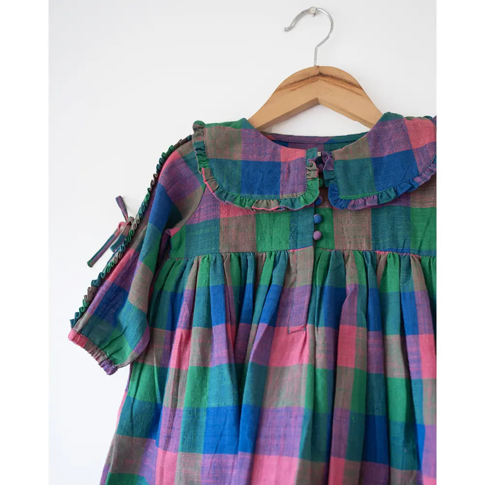 Love The World Today Spring Up Peter Pan Collar Dress In Handwoven Multi-Color Checks
