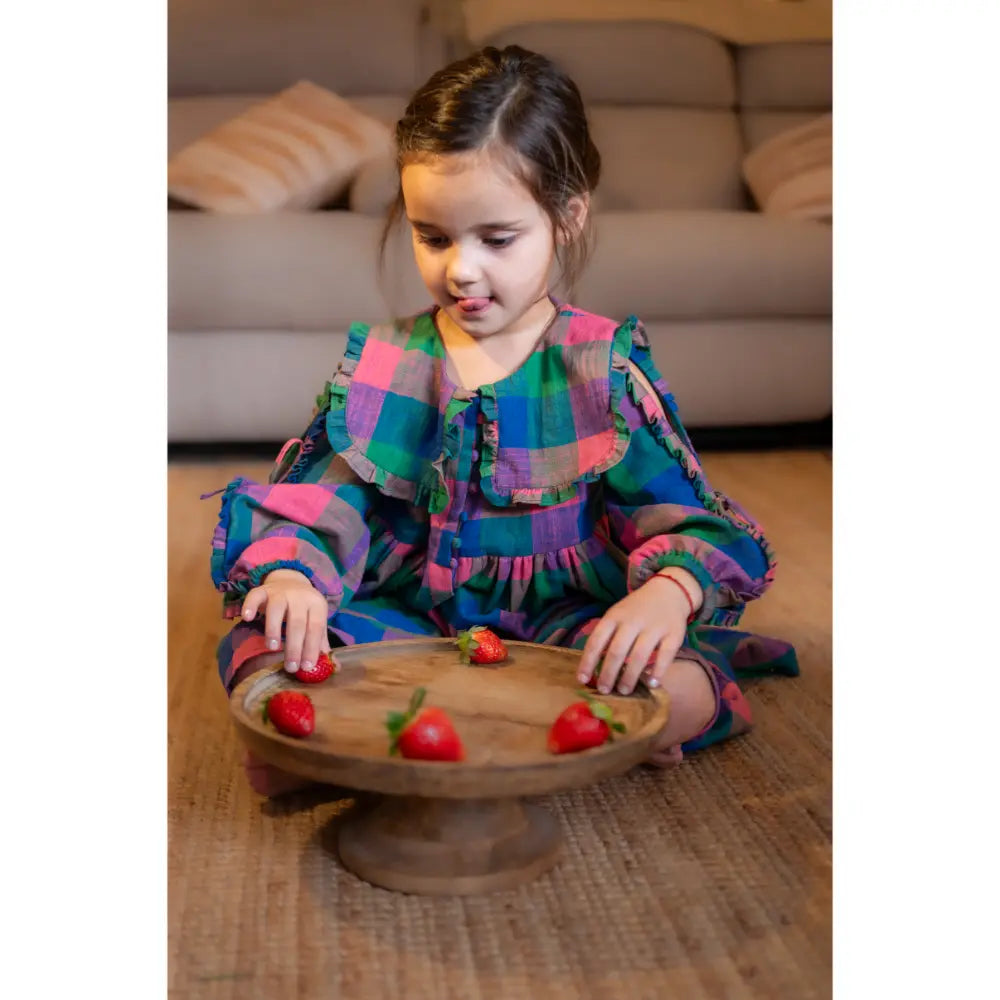 Love The World Today Spring Up Peter Pan Collar Dress In Handwoven Multi-Color Checks