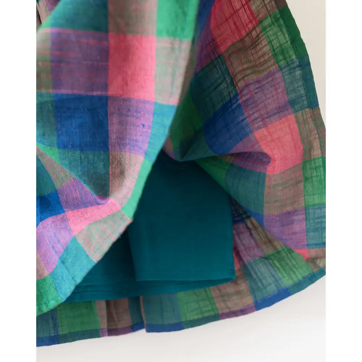 Love The World Today Spring Up Peter Pan Collar Dress In Handwoven Multi-Color Checks